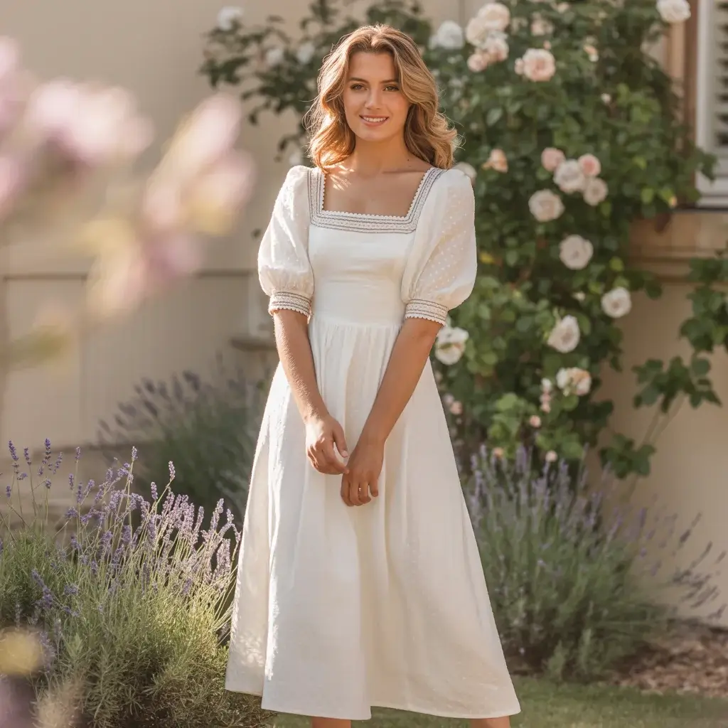 Casual Midi with Puff Sleeves Dress