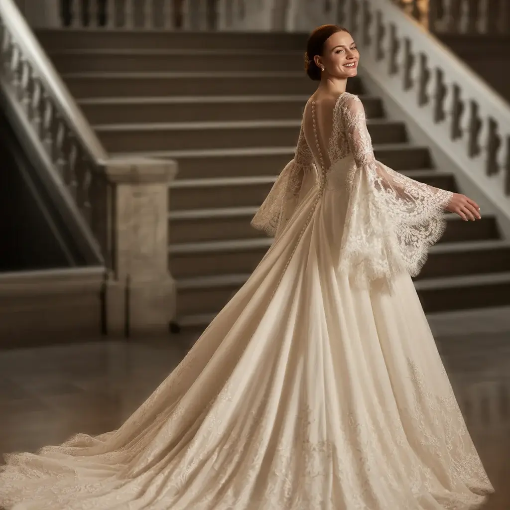 Cathedral Train Bell Sleeve Gown