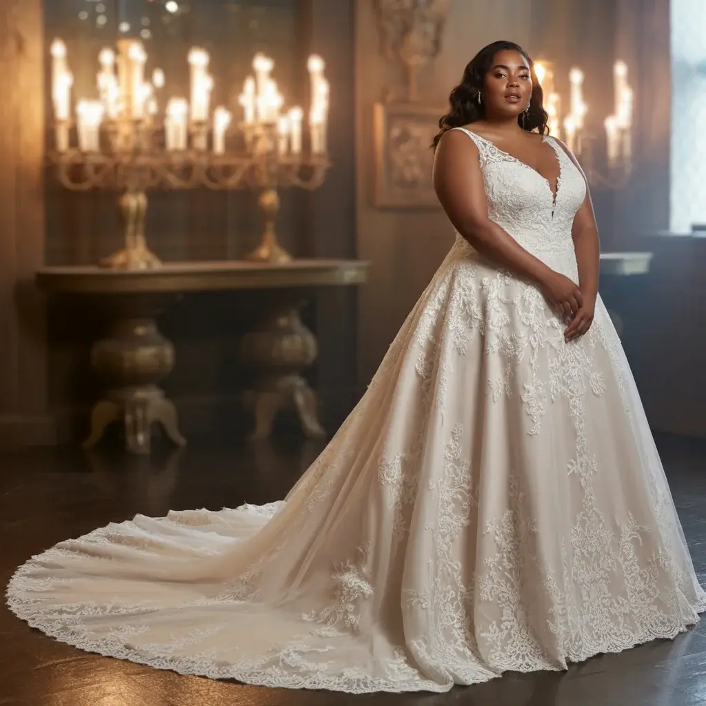 Top 17 Plus Size Mermaid Wedding Dresses Trending on Pinterest 17 Cathedral Train Grandeur wedding dress