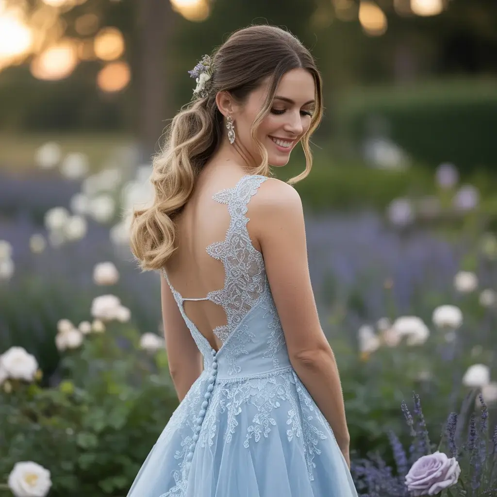 Cerulean Blue Lace Backless Design