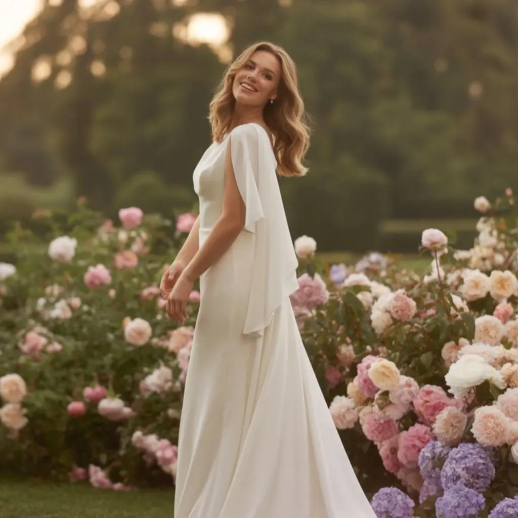 Champagne Crepe Sheath with Cape Sleeves