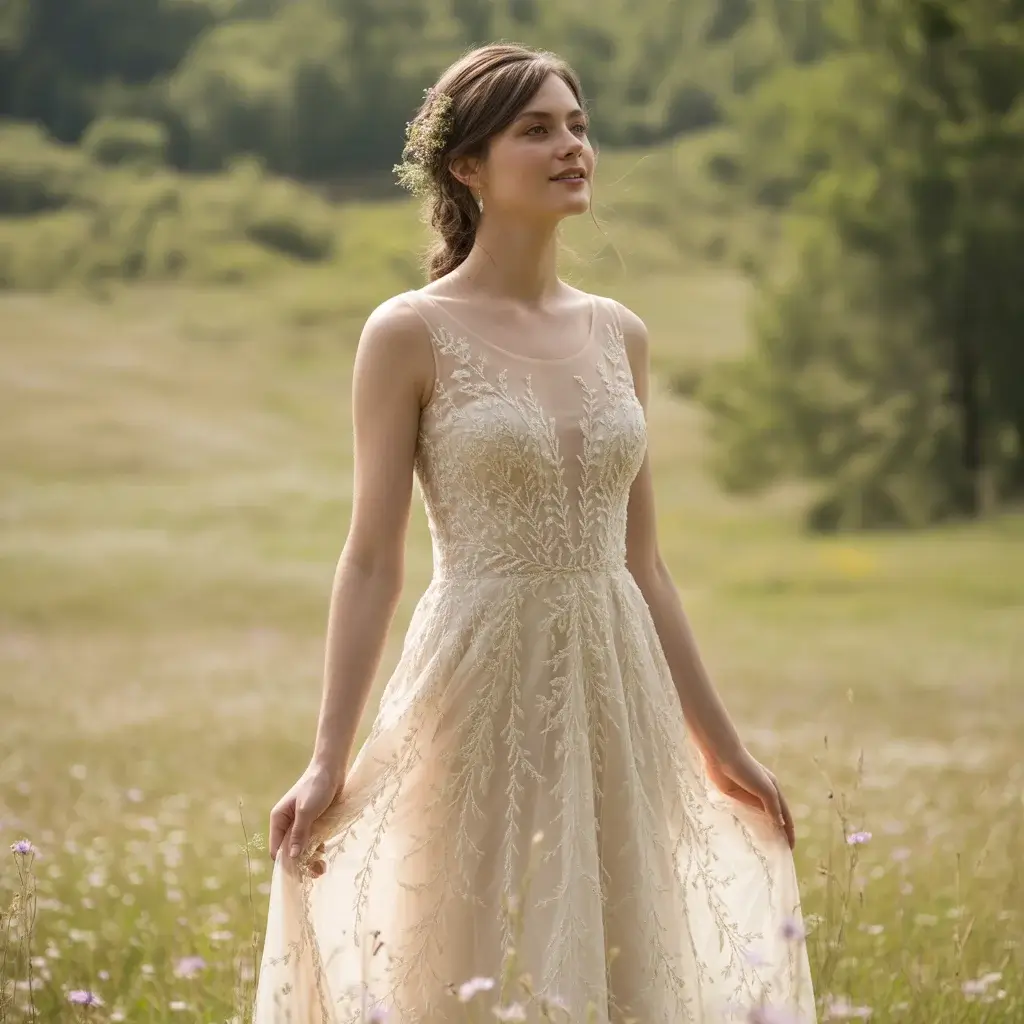 Champagne Embroidered Illusion Neckline Gown