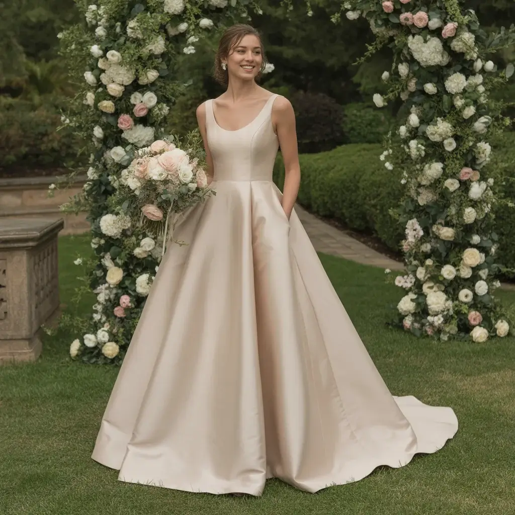 Champagne Mikado Fit-and-Flare with Pockets