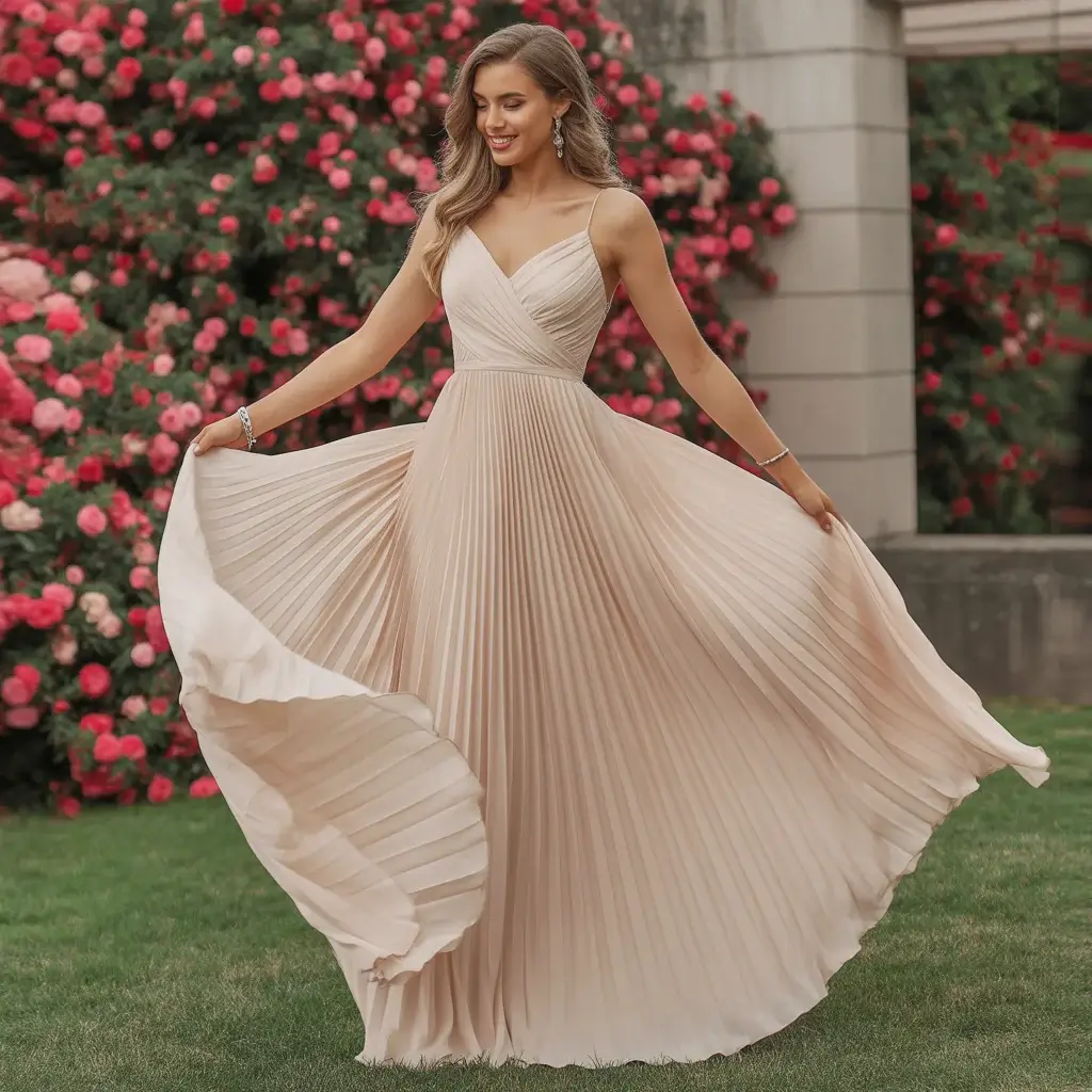 Champagne Pleated Chiffon Goddess Gown