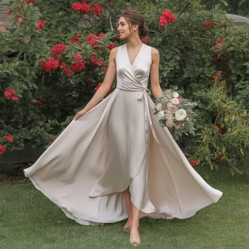 Champagne Silver Silk Wrap Dress