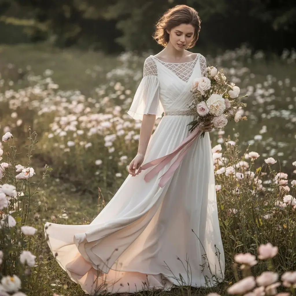 Top 15 Boat Neck Bridal Gowns Trending on Pinterest 9 Chiffon Bohemian Flow Gown