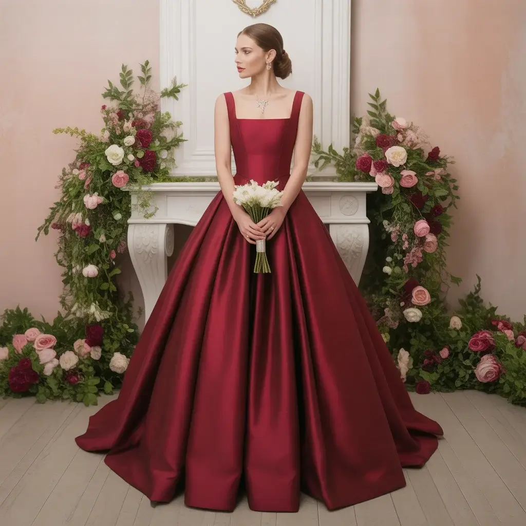 Top 19 Red Wedding Dresses That Are Breaking Pinterest Right Now 1 Classic Burgundy Ballgown Wedding Dress