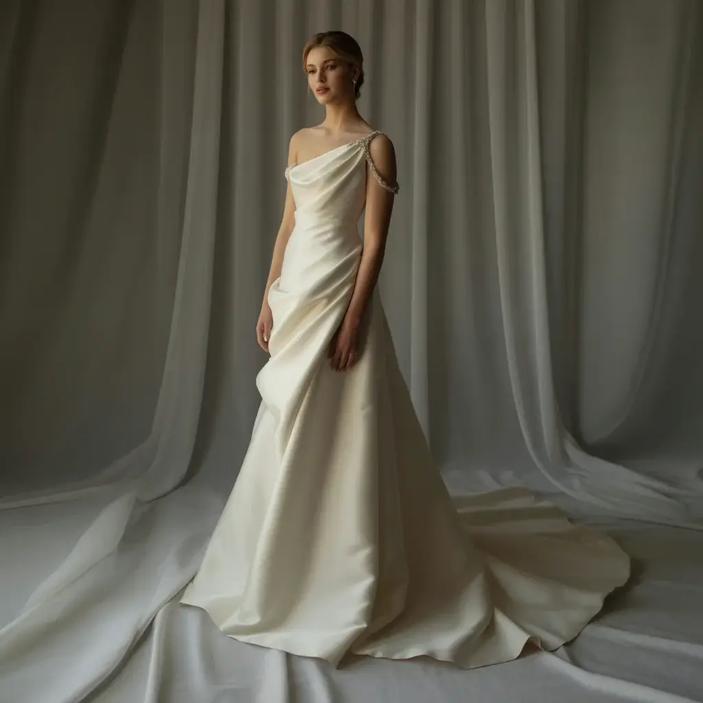 Classic One-Shoulder Draped Gown