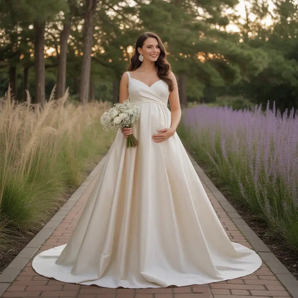 Classic a-line satin maternity wedding gown
