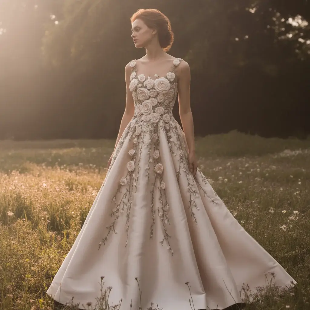 Classic embroidered rose bodice wedding gown