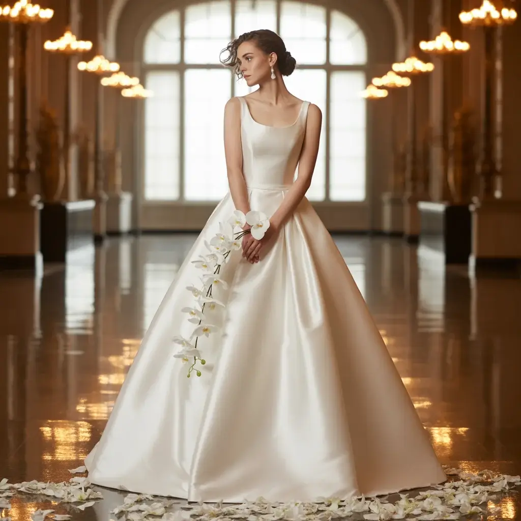 Top 15 Scoop Neck Wedding Dresses Brides Are Saving Right Now 1 Classic satin mikado ball gown scoop neck