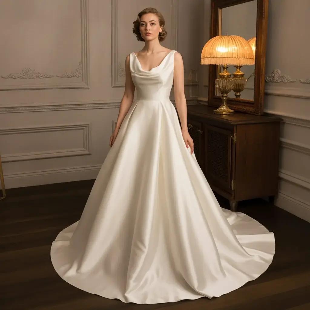 Top 13 Cowl Neck Wedding Gowns Trending on Pinterest 9 Classic vintage-inspired cowl neck wedding gown with Hollywood glamour and timeless elegance