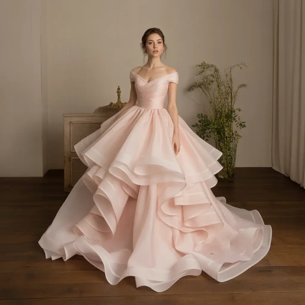 15 Organza Wedding Dresses Trending on Pinterest 15 Coloured Organza Wedding Dress in Blush Pink