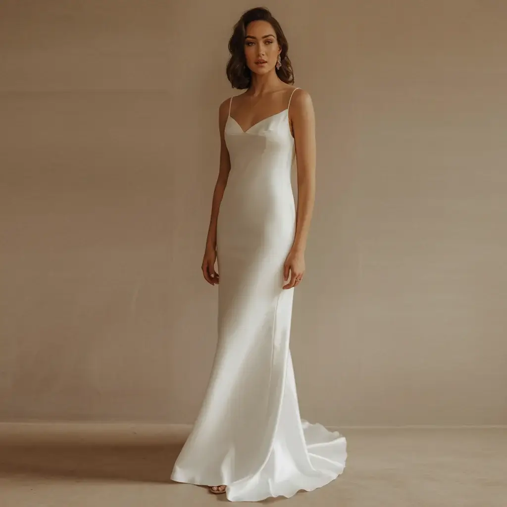 Contemporary Cat Eye Slip Wedding Dress With Minimalist Lines And Architectural Neckline