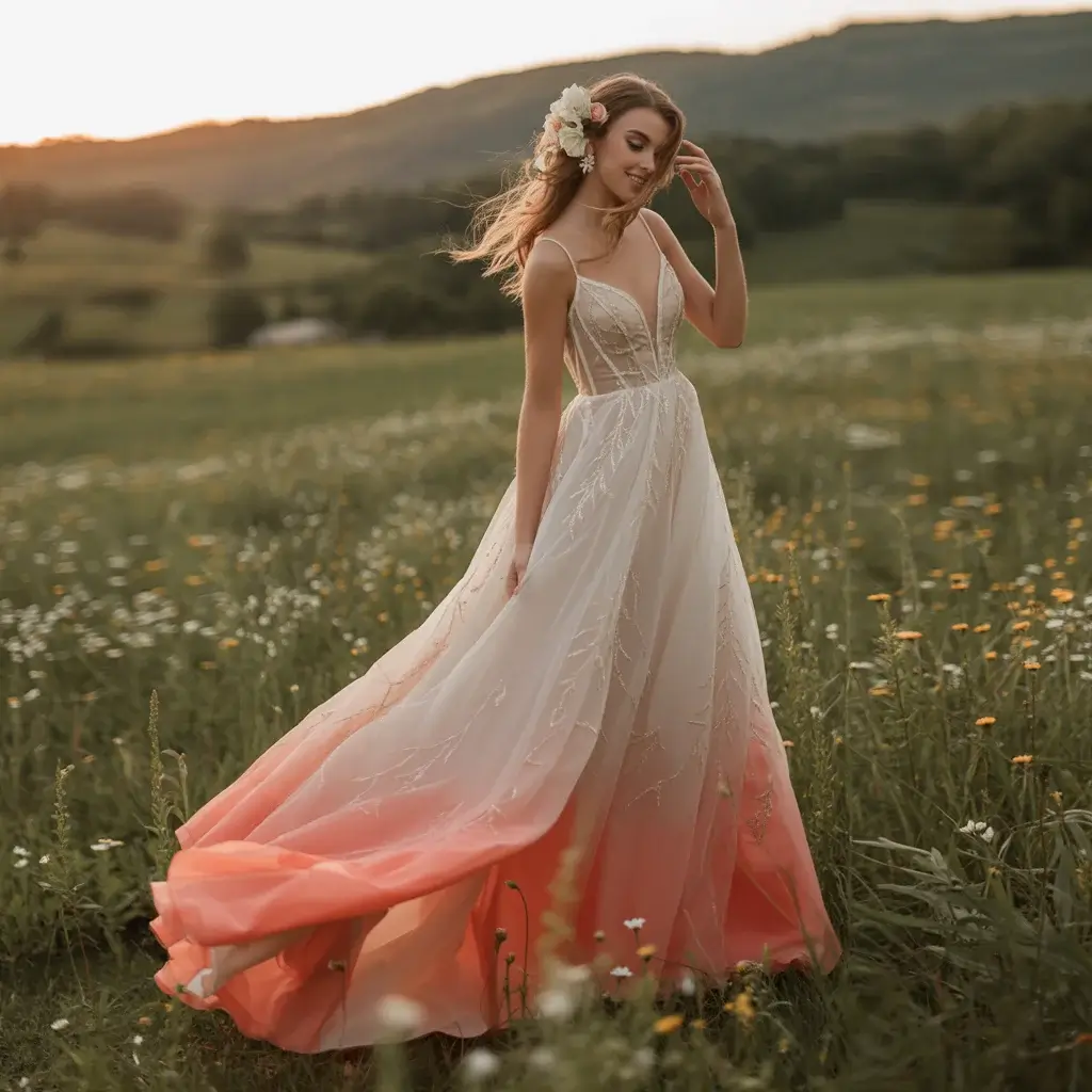 Coral and Ivory Sunset Dress