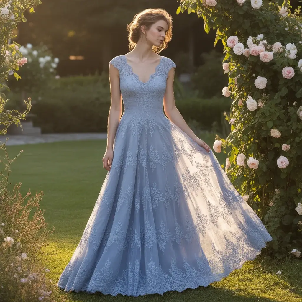 Cornflower Blue Lace Vintage Inspired Gown