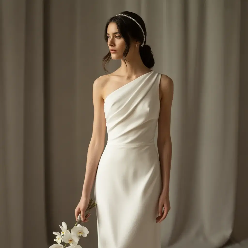 Crepe One Shoulder Sheath Dress