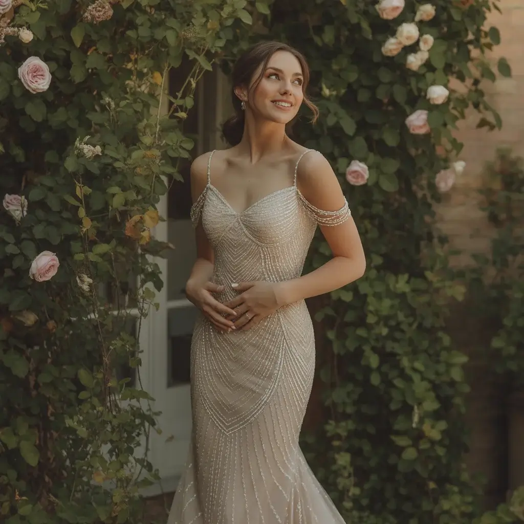 Crystal-Beaded Trumpet Gown