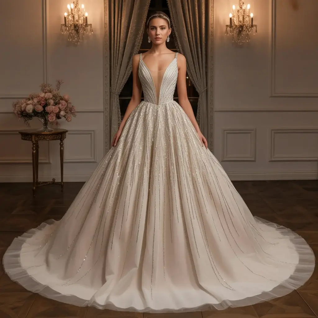 Top 15 Diamond Wedding Dresses That Are Sparkling on Pinterest 1 Crystal Cascade Ballgown Wedding Dress With Hand Sewn Crystals Creating Waterfall Sparkle Effect
