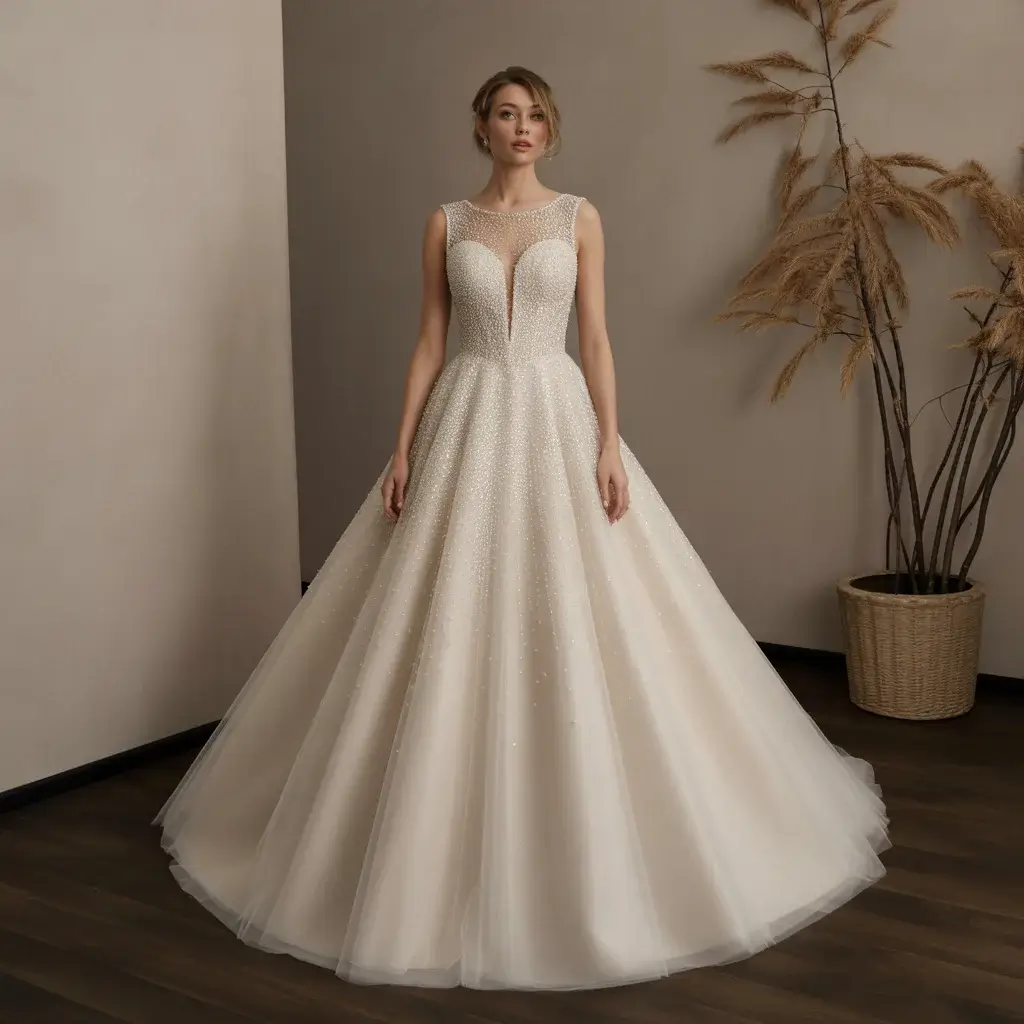 Top 15 Diamond Wedding Dresses That Are Sparkling on Pinterest 12 Crystal Illusion Neckline Wedding Gown With Floating Crystals And Modern Sophisticated Coverage
