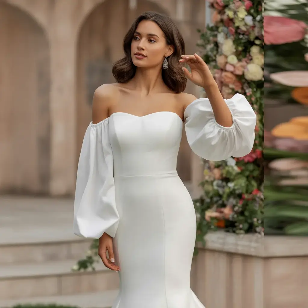 17 Wedding Dresses with Poofy Sleeves Brides Love 17 Cut-out Puff Sleeve Modern Mermaid wedding dress