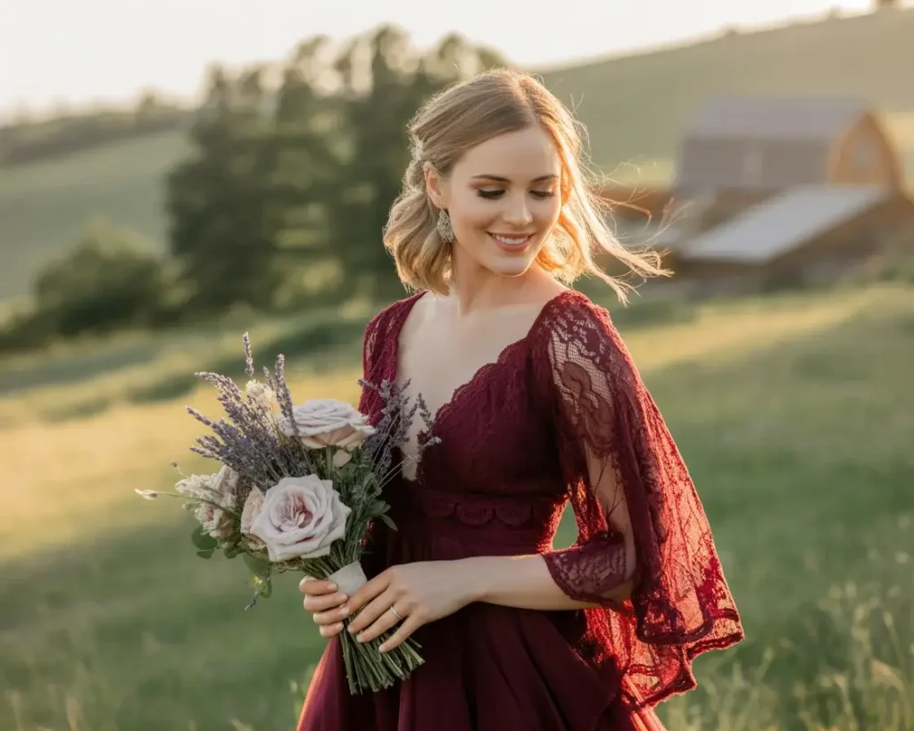 chinese dress ladies Burgundy Wedding Dresses Ball Gowns Lace Off The Shoulder