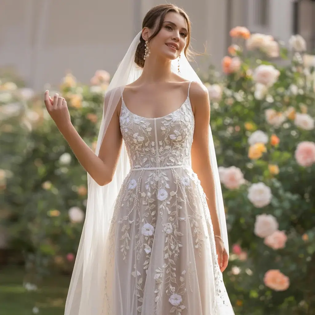Delicate Floral Embroidered Gown