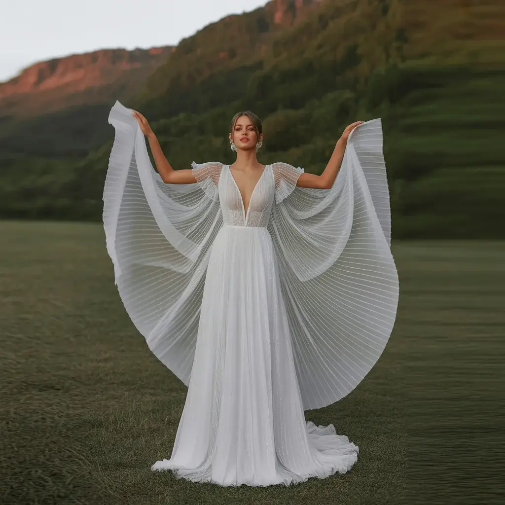 Top 17 Types of Wedding Dress Sleeves Trending on Pinterest Right Now 8 Delicate flutter sleeves wedding dress with wing-like fabric movement