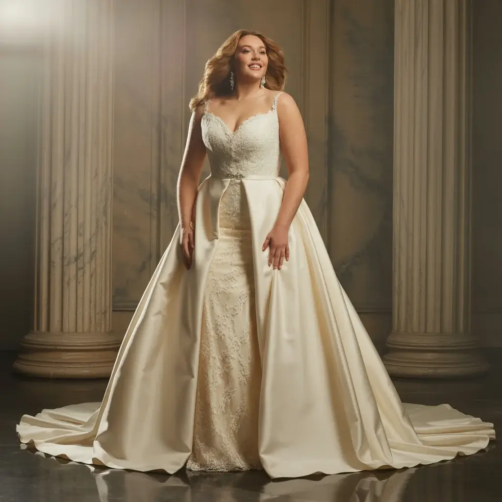 Top 17 Plus Size Mermaid Wedding Dresses Trending on Pinterest 11 Detachable Overskirt Drama Dress