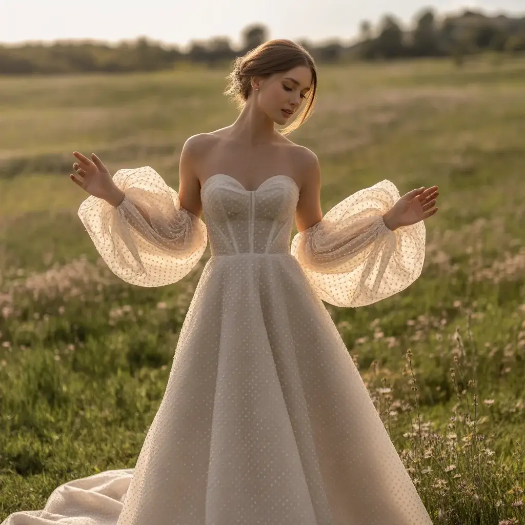 17 Wedding Dresses with Poofy Sleeves Brides Love 6 Detachable Statement Sleeves with Strapless Gown