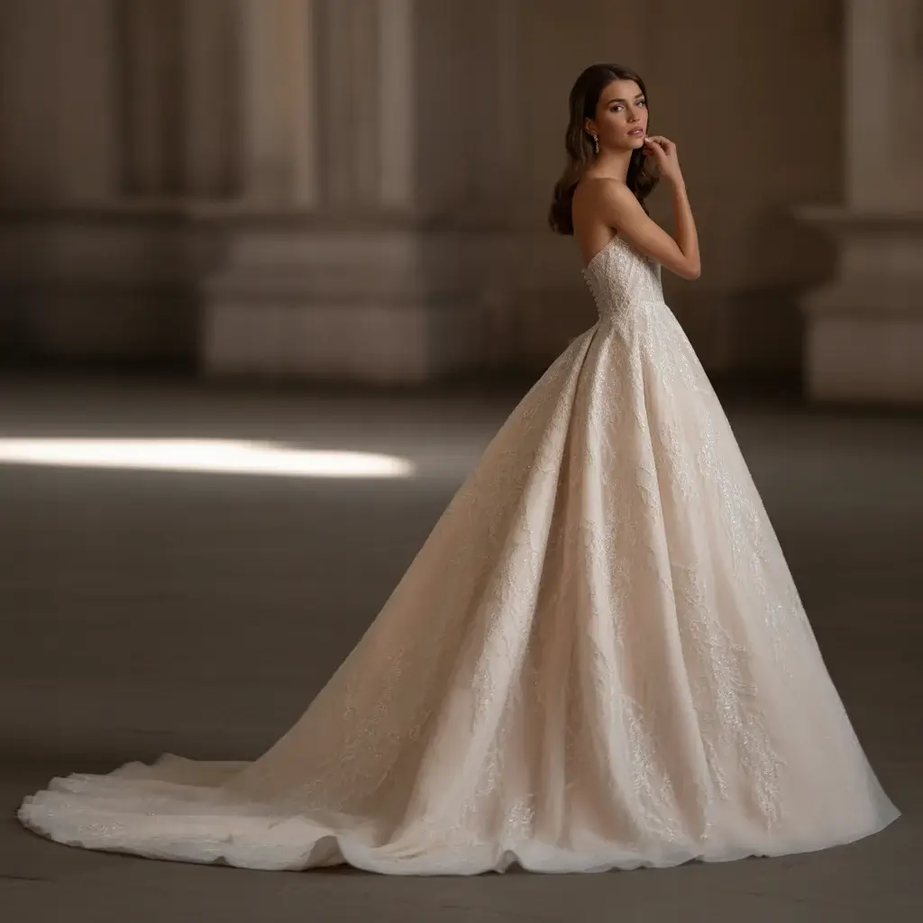 Dramatic Cat Eye Cathedral Train Wedding Gown With Extended Train And Sophisticated Neckline