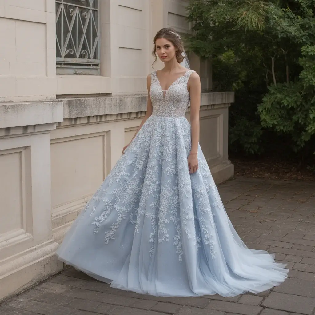 Dusty Blue A-Line Lace Creation