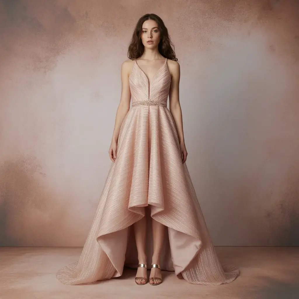 Top 15 Rose Gold Dresses That Are Trending on Pinterest 11 Dynamic high-low dress in rose gold with shorter front hem and flowing longer back