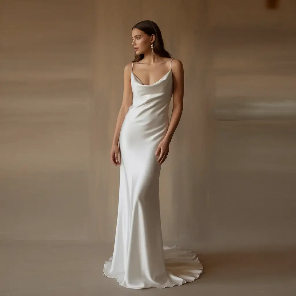 Top 13 Cowl Neck Wedding Gowns Trending on Pinterest 6 Elegant bias cut slip wedding dress with cowl neckline and fluid natural draping