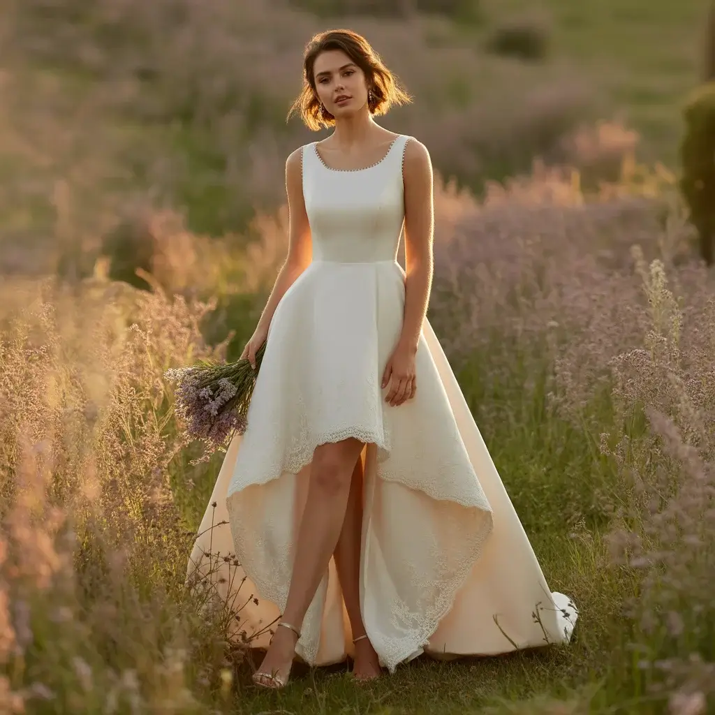 Top 15 Scoop Neck Wedding Dresses Brides Are Saving Right Now 11 Elegant high low contemporary scoop neck dress