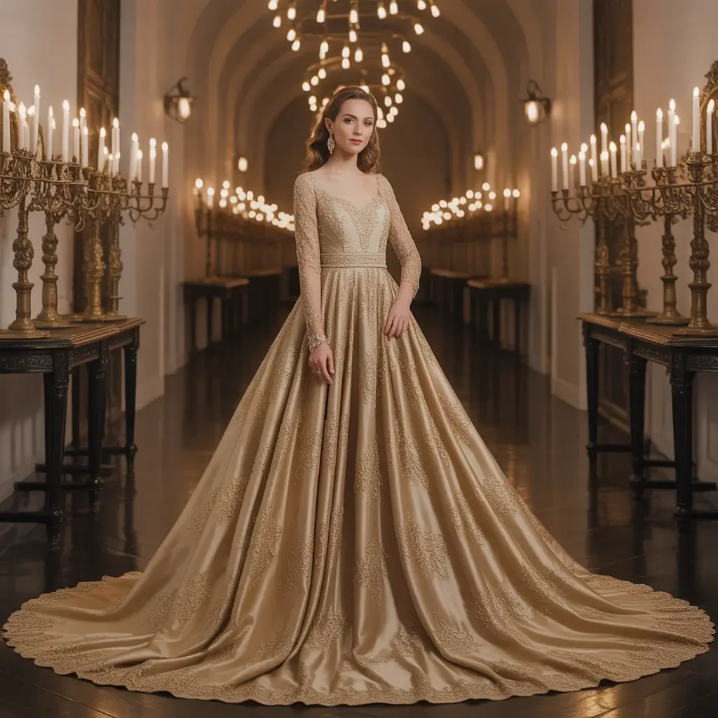 Top 15 Gold Evening Dresses for Weddings That Wedding Guests Are Obsessing Over 8 Elegant long sleeve lace overlay gold evening gown