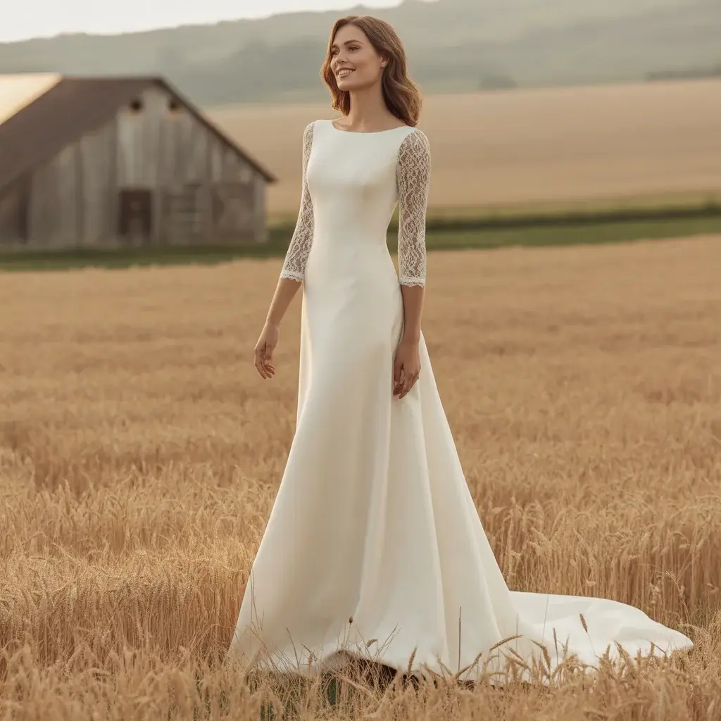 Top 17 Types of Wedding Dress Sleeves Trending on Pinterest Right Now 7 Elegant three-quarter length sleeves wedding dress with mid-forearm coverage