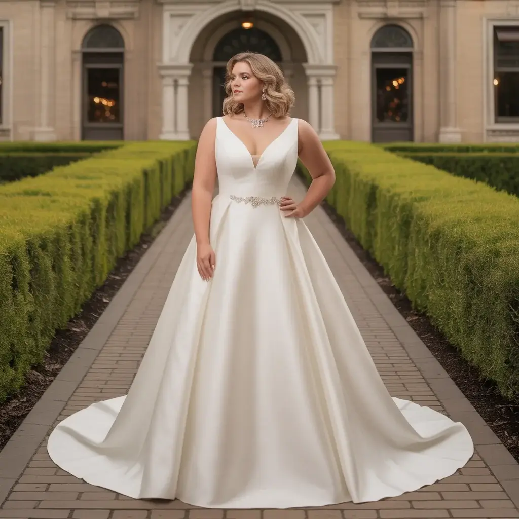 Elegant trumpet plus size wedding dress with gradual flare and curve-celebrating fit