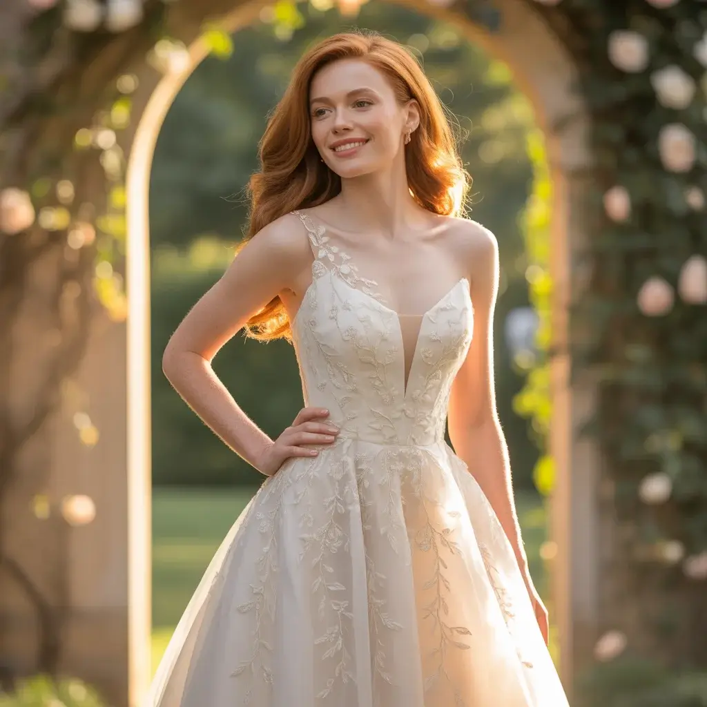 Embroidered One Shoulder A-Line Gown