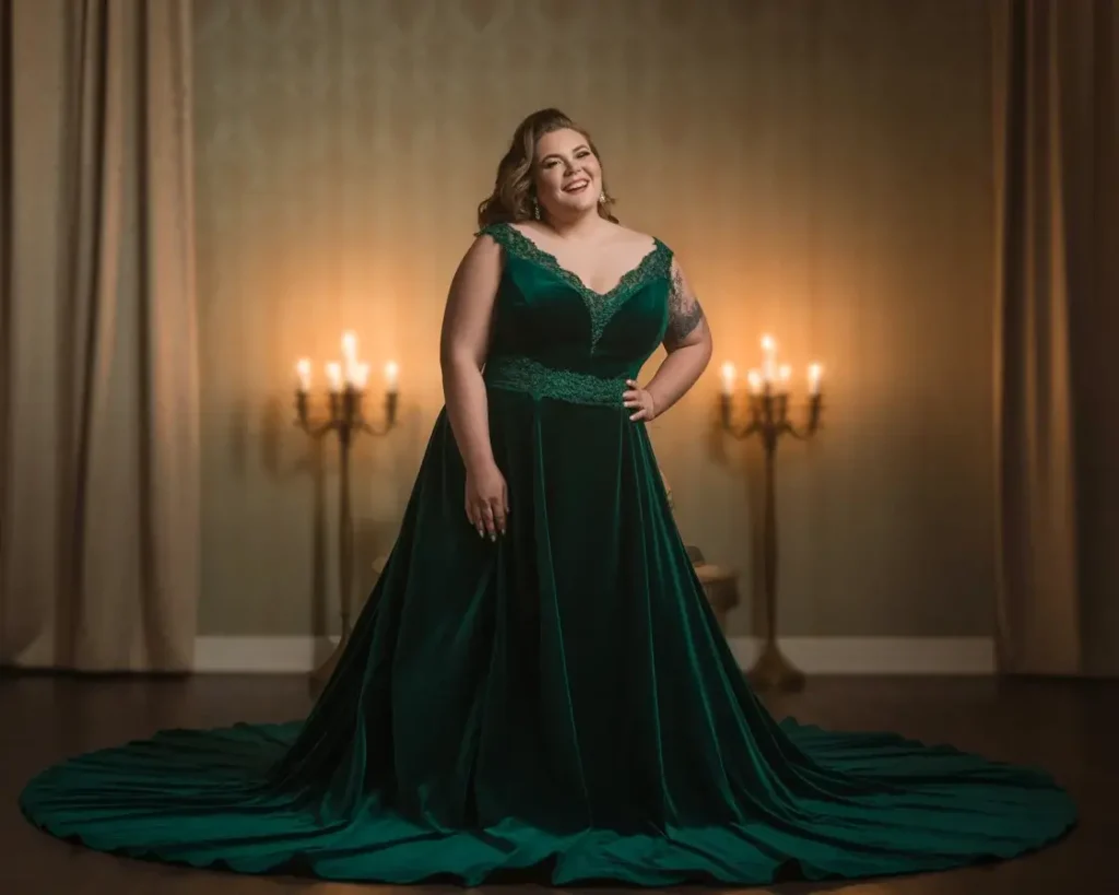 green emerald velvet dress Berylove Women Dark Green Maxi Mother Dress V Neck Ruffle Sleeves Chiffon Plus Size Wedding Party Guest Dress with Slit, Dark Green / 3XL main image 1