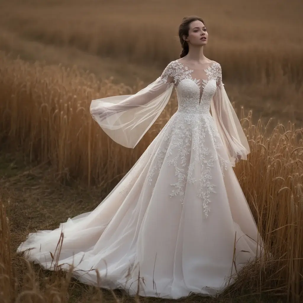Top 17 Types of Wedding Dress Sleeves Trending on Pinterest Right Now 2 Ethereal long sleeve illusion wedding dress with delicate lace appliques