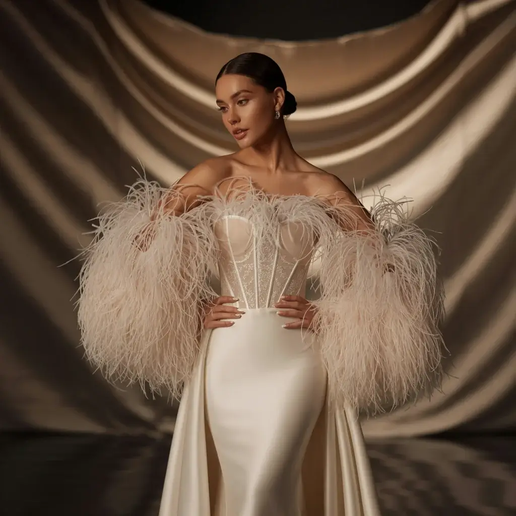 Top 13 Detachable Sleeves for Wedding Dress Ideas Trending on Pinterest 7 Feathered Statement Sleeves Dress