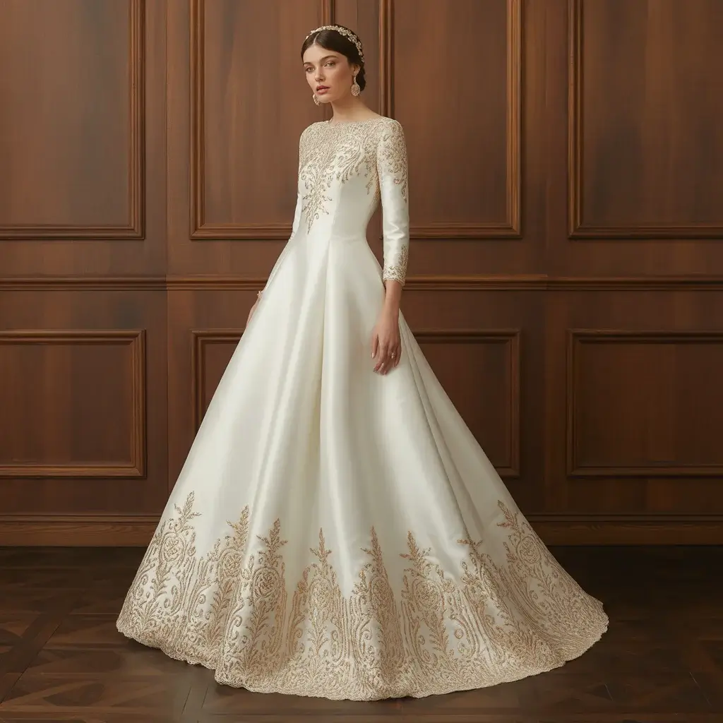 green emerald velvet dress Luxury Flower Lace Scoop Neck Aline Wedding Dress Light Ivory main image 1
