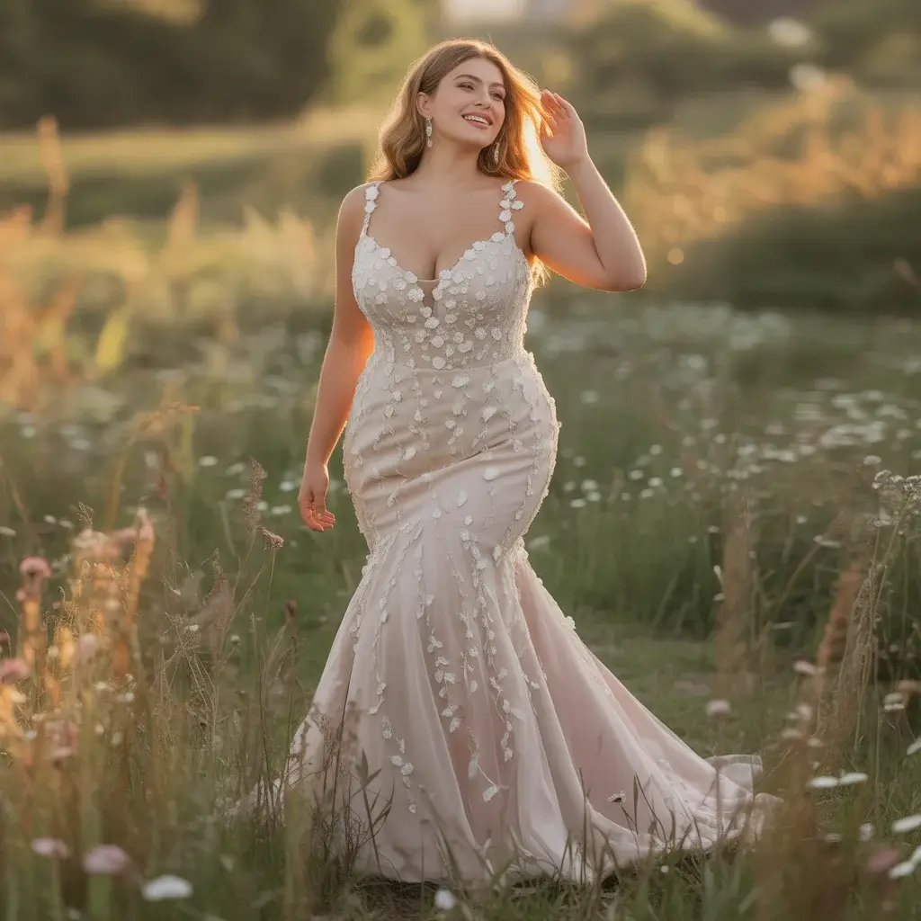 Top 17 Plus Size Mermaid Dresses That Are Trending Right Now 12 Floral applique garden romance mermaid dress plus size