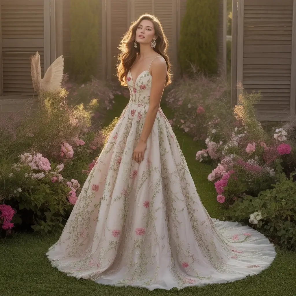 Top 15 Backyard Wedding Dresses That Are Pinterest Favourites Right Now 6 Floral embroidered garden party wedding gown.