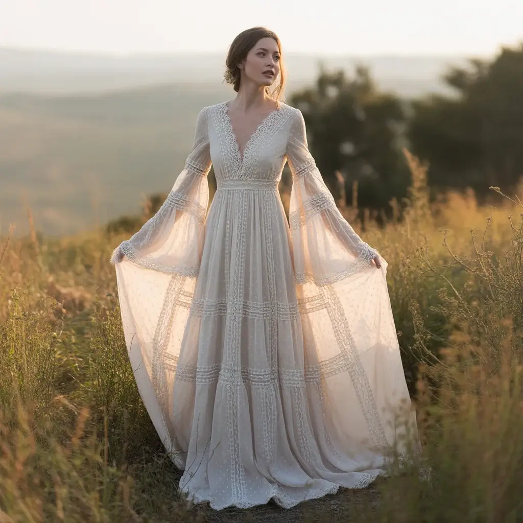 Top 13 Elopement Dresses Perfect For Your Intimate Wedding 1 Flowing Bohemian Lace Gown