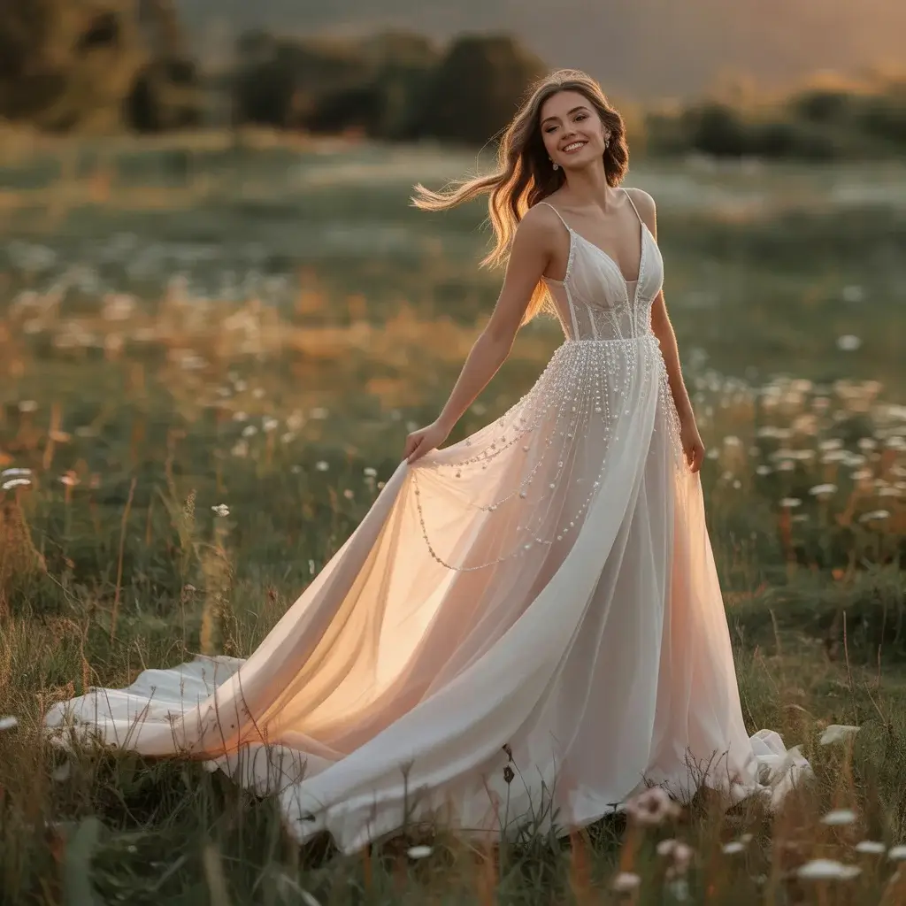 Flowing Train Goddess Gown