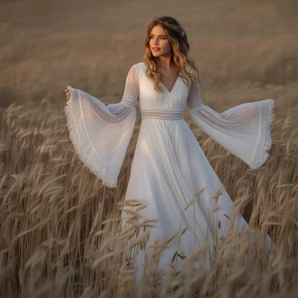 Top 17 Types of Wedding Dress Sleeves Trending on Pinterest Right Now 5 Flowing bell sleeves wedding dress with dramatic flare and bohemian elegance