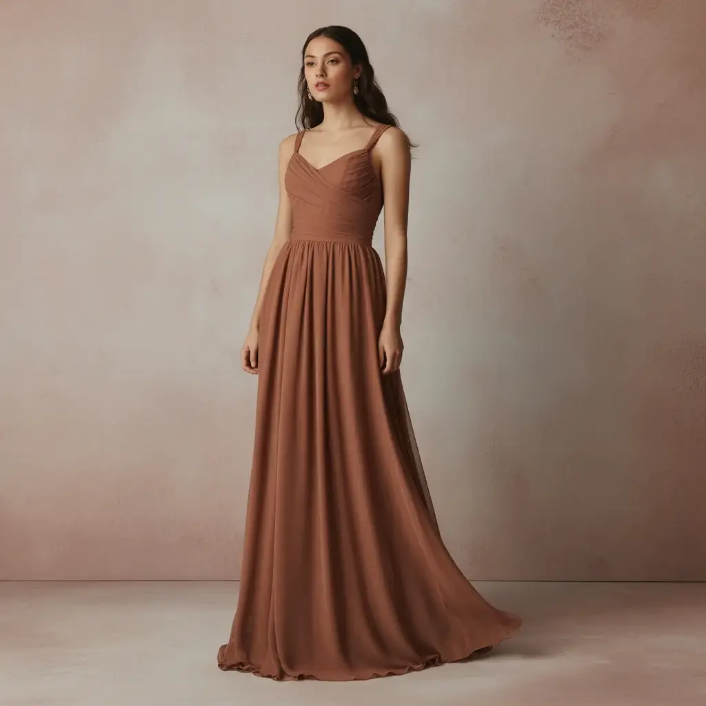 13 Brown Wedding Gowns Trending Right Now 12 Flowing russet brown georgette empire waist wedding gown with soft draping