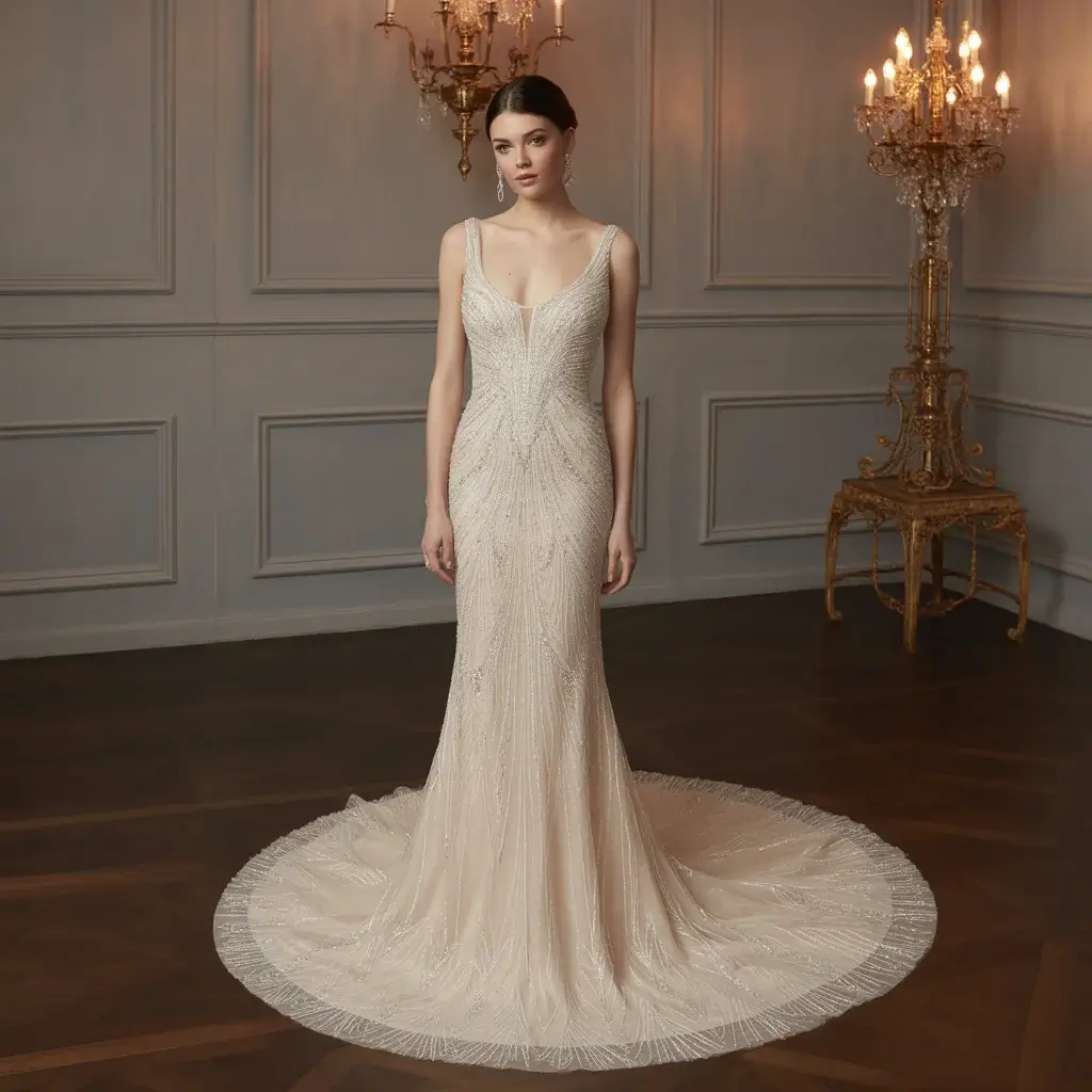 Top 15 Scoop Neck Wedding Dresses Brides Are Saving Right Now 7 Glamorous beaded mermaid scoop neck wedding dress
